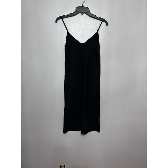 Allsaints Slip Dress Women's 00 Black Solid Knee Length V Neck Minimalist New - Picture 5 of 9